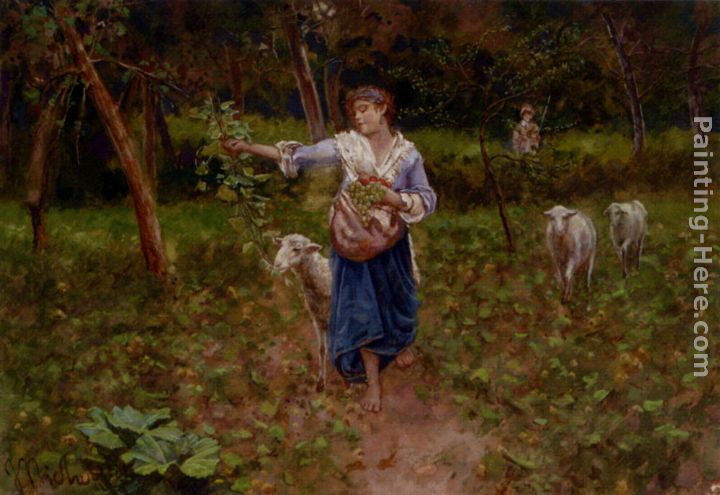 A Shepherdess In A Pastoral Landscape painting - Francesco Paolo Michetti A Shepherdess In A Pastoral Landscape art painting